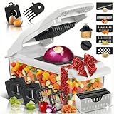Gemüseschneider 15‑in‑1 – Mandoline, Zwiebelzerkleinerer, Kartoffelschneider, Gurkenhobel, Zwiebelhacker, Spiralschneider – Multischneider Küchen Gadgets – Nicer Dicer Salad Chopper – THE NINA
