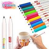 Withosent Porzellanstifte Spülmaschinenfest 12 Farben-Glas, Porzellanstifte auf Wasserbasis-Glasmalstifte Spülmaschinenfest-Keramikstifte zum bemalen, verzieren für Kinder ab 3 Jahren, CER000x2768AA