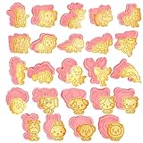 24 Stück Tier-Ausstechformen mit Kolbenstempel-Set, 3D-Tiere, Löwe, Ausstechformen, Stempel, Kunststoff, Keksausstecher, Tierknallbonbon, Keksstempel für Backzubehör