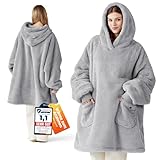 BEDSURE Hoodie Decke mit Ärmeln - Kuschelpullover als Geschenke für Frauen - Tragbare Decke zum Anziehen Erwachsene Kuscheldecke mit Ärmeln Weich Warm Geschenke für Freundin Mütter, Grau 95x85 cm
