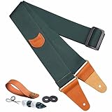 Gitarrengurt, Vintage Nylon Full Grain Leder Enden Gitarrengurte mit Pick Tasche für Bass, Elektro-und Akustik-Gitarre, kommen mit kostenlosen Strap-Taste, 1 Paar Strap Locks und 4 Guitar Picks (Grün)