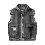 Jeansjacke Kinder Ärmellos, Jeans Weste Kinder Freizeit Fashion Winterjacke Leichte Herbst Outwear Mantel Weiche Bequem Jeansweste Kleinkind Herbst Outdoorjacke Stehkragen Übergangsjacke