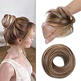 MY-LADY Haarteil Mit Gummiband Dutt Haarteil Haargummi Mit Haaren 100% Echthaar, Hochsteckfrisuren Haarverlängerung für Damen Mädchen (#4P27 Mittelbraun/Dunkelblond,17g)