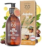 Bionoble Jojobaöl Bio 200ml - 100% Rein, Natürlich und Kaltgepresst - Gesicht, Körper, Haare, Bart, Nägel - Vegan und Cruelty Free - Jojoba Oil - Glasflasche + Pumpe