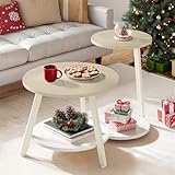 YITAHOME 2er Set Couchtisch Set Rund, Wohnzimmertisch mit Stauraum, Beistelltisch 2er Set Stapelbar mit Holzplatte und Metallrahmen, C-förmiger Beistelltisch, Couch Tisch Wohnzimmer, Eiche