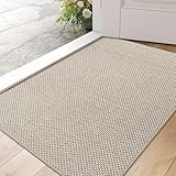 DEXI Schmutzfangmatte Innen 44 x 76 cm, rutschfest Fußmatte waschbar, absorbierend Fussmatte, Dünne Türmatte Eingangsteppich für Haustür & Flur, Beige