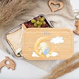 Kidsmood- Personalisierte brotdose mit Bambusdeckel, Individuelle Edelstahl lunchbox für kinder mit Wunschnamen, Ideal für Schule und Kindergarten, personalisierte Geschenke Kinder