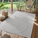 SIMPEX Outdoor Teppich Wetterfest Grau 160x230 cm, UV-beständig, ideal für Küche, Balkon, Terrasse, Garten Wohnzimmer Esszimmer, Skandinavisches Boho-Design, Pfelgeleicht