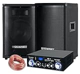 McGrey PA Komplettset DJ Anlage PowerDJ-1500 (System mit Partyboxen, Lautsprecher, 2 x 400 Watt, Bluetooth-Endstufe, Verstärker, Lautsprecherkabel)