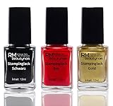 Stampinglack Set Schwarz Rot Gold Deutschland Stempellack Nail Stamping Nageldesign WM EM 3er Pack (3x 12ml)