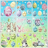 GreenYeah Ostern Fensterbilder, 9 Blatt Ostern Aufkleber Fenster, Fenstersticker Ostern Selbstklebend, Fenstersticker Ostern Deko, Hasen Ostereier Fensterbilder für Osterdeko und Frühling Deko