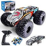 KINSAM Ferngesteuertes Auto, 20 km/h für Kinder ab 6 8 10 Jahre,Spielzeug Monstertruck Ferngesteuert mit 2 Akku 1000Mah(60min Spielzeit),2.4GHz RC Car für Anfänger,RC Buggy Offroad mit 2 Karosserien ﻿