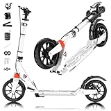 GHBXJX Cityroller Pro Tretroller Erwachsene 150 kg Tragkraft, 200mm Big Wheel Scooter mit Bremsen und Stoßdämpfern, Erwachsene und Kinder, ABEC 9 Kickboard Klappbar & Höhenverstellbar,Weiß