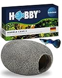 HOBBY Aquaristik Marble Cave 2 I 9 x 8 x 5 cm I Wohn- & Bruthöhle aus Kunstharz für Zwergbuntbarsche, Welse & Garnelen I Deko Höhle für Aquarienbewohner I Rückzugsort & Laichplatz