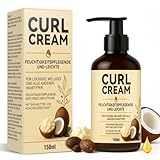 Curl Cream Hydrating, Lockencreme Lockenpflege, mit Kokosöl und Sheabutter, Definierende Naturlocken, Reduziert Frizz, Glänzende Textur