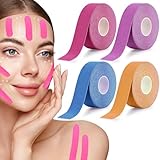 TRUEIN 4 Stück Face Lifting Tape, 2.5cm x 5m Tape Falten Gesicht, Anti Falten Pflaster, Zornesfalte Pflaster, Facial Patches für Straffung und Straffung der Haut (Lila Rot Blau Orange)