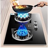 THEGA Gaskocher - Gaskochfeld Outdoor, Innengasherd Mit 2 Brennern, Gehärtete Glasscheibe, Zeitgesteuerte Hochflamme Mit 5,0 KW/5,2 KW Und 9 Kammern, Geeignet Für Erdgas/LPG(NG)