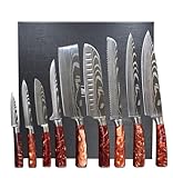 Chefino Damastmesser Set 9-teilig – Küchenmesser Set mit Kochmessern, Brotmesser, 2 Santoku – Hochwertiger Edelstahl, Laser Damaskus Optik, ergonomische Griffe – In edler Geschenkbox
