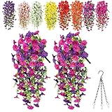 Vgpbphj Precisetrue Hängende Blumen, perfekte Dekoration für Haus und Garten, hängende Morgenglory, künstliche UV-Kunstblumen für Körbe im Freien, DIY gefälschte Hängepflanzen (2 Stück Rose Lila)