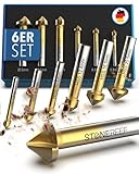 Senkbohrer Set aus HSS Stahl [6-teilig inkl. Aufbewahrungsbox] – für Metall & Holz, Kegelsenker, Versenker, Holzsenker, Entgrater – präzises Bohren und Senken für Profis