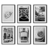 MJ-GRAPHICS® - Mood Poster Set Porsche Vintage - Wohnzimmer Deko Schlafzimmer Büro Kinderzimmer - Porsche-Liebhaber Wandposter - 6xA4 Art Kunstdruck - Luxusauto, Mode Fashion, Vintage - ohne Rahmen