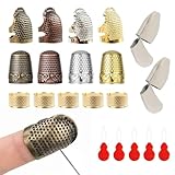 KATIMI 20 Stück Fingerhut Set, Einstellbare Fingerhut Nähen mit 2 Paar Leder Daumen Schützer, Sewing Thimble Ring Fingerhut zum Nähen, Nähfingerhut Fingerschutz für Haushalt Fingerlinge (4 Farben)