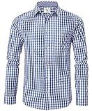 Trachtenhemd Herren Kurzarm Blau Oktoberfest Kariert Langarm Trachten Hemd Freizeithemd Karohemd Baumwolle Slim fit M