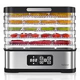 Dörrautomat mit 5 Ebenen, Kompakter Lebensmittel-Dörrer mit LED-Anzeige, 250W Trockner für Fleisch, Obst, Gemüse, Temperaturregelung, BPA-frei, Spülmaschinenfest, Geräuscharmer Dörrautomat für Zuhause