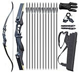 Vogbel Pfeil und Bogen Set Bogenschießen für Erwachsene Recurve Bogen Rechte Hand 30-50Lbs Longbow Kit Metall Riser Schwarz 52 Zoll mit Pfeilköcher(40lb)