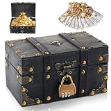 Deepton Kleine Schatztruhe Holz, Vintage Schatzkiste Kinder mit Schloss, Schatztruhe Kindergeburtstag, 18 * 11 * 10.5cm Rotbraun Piratenkiste, Schatztruhe Klein Aufbewahrung für Schmuck, Münzen, Deko