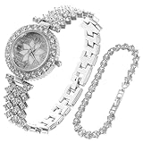 COLLBATH Damenuhr Voller Diamanten Sonnenbrille Damen Frauen Uhren Luxusuhren Weiße Uhren Für Damen Silberne Kleiderarmbanduhr Paar Silberne Uhr Damenuhren Golduhr Damen Quarz Metall