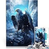 Puzzle für Erwachsene, 1000 Teile Gefrorener Adler in der Eiswelt Aus Holz ab 14 Jahren für die Heimdekoration Geschenkideen。Größe：50x75cm/19.6x29.5Zoll