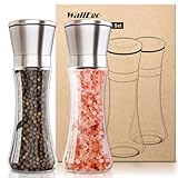 Salz und pfeffermühle 2er Set, Hochwertigem Glas & Edelstahl Gewürzmühle und Salzmühle Einstellbarem Feinheit Keramikmahlwerk [Ohne Gewürzinhalt]