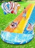 Sloosh 22,5ft x 84in/685.8*213.3cm Wellen Dreifach-Garten-Wasserrutsche, strapazierfähige Wasserrutsche mit 3 Bodyboards und Sprinkler für Kinder und Erwachsene, Sommer-Wasserspielzeug für den Garten