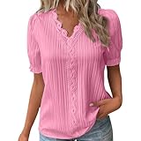 KJameas Prime Angebote Tshirt Damen V Ausschnitt Elegante Oberteile Spitzen Sommer Bluse Tops für Frauen Kurzarm T-Shirts Lässige Basic Tops Casual Tunika Oberteil Sommertops