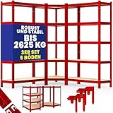 Monzana® 3er Set Schwerlastregal Eckregal 2625 kg 15 MDF-Platten Regal Lagerregal Kellerregal Steckregal Werkstattregal Regalsystem Rot