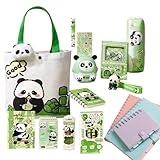 Générique Schulbedarf für Mädchen – Panda-Federmäppchen mit magnetischem Lesezeichen und Brosche | inkl. Radiergummi, Notizbücher, Stifte, Lineale, Haftnotizen für Klassenzimmer, Studium