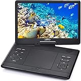 YOOHOO16.9'' Portable DVD Player with 14.1'' Large Swivel Screen, with Rechargeable Battery,Mobile DVD Player for Kids,Sync TV, Support USB SD Card with Car Charger(Black)