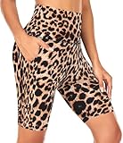 FuelMeFoot Radlerhose Damen mit Taschen High Waist Shorts Sporthose Kurze Blickdicht Sommer für Biker Gym Fitness Joggen Pilates. 03-Leopard S/M