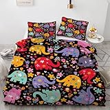 RFFLUX 3D Elefant Bettwäsche Set 135x200 cm 2teilig Weiche und Angenehme Microfaser Wendebettwäsche Süß Elefant Bettbezug Kinderbettwäsche mit Kissenbezug 50x75 cm（Stil 105-7）