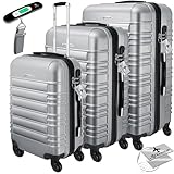 KESSER® 3pcs Hartkoffer Koffer Set Reisekoffer Set Trolley Koffer inkl. Gepäckwaage + Gepäckanhänger Rolling Kofferschloss 4 Rollen ABS Hartschale Teleskopgriff M-L-XL, silberfarben, M-L-XL, hardshell