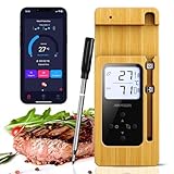 AIRMSEN Fleischthermometer Kabellos Grillthermometer Bluetooth mit LCD-Display, IPX8-Wasserdichtes Bratenthermometer mit 150m Reichweite, App-Steuerung Keramikgriff für Grill, Ofen und BBQ