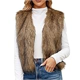 Yolimok Kunstpelzweste für Damen,Kurz Kunstpelze Ärmellose Fellweste mit V-Ausschnitt Elegant Einfarbig Vest Jacke Dicke Kunstfell - Felljacke Übergangsjacken Winterjacke Pelz Jacken Weste
