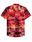 siliteelon Hawaii Herrenhemd Kurzarm Sommerhemd Freizeit Blumen Shirt Regular Fit Urlaub Button Down Strand Hemden Rot Tropische 3XL