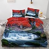 Tovast 3D Wasserfall Bettwäsche 135x200cm 4teilig Weich Mikrofaser Wendebettwäsche Natur Bettbezüge Set mit ReißVerschluss Wendebettbezug mit 2 Kissenbezüge 80x80(Image 10-11)