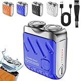 Afeitadora Eléctrica Portátil Rotativa De Doble Anillo, Portable Rotary Dual Ring Electric Shaver, Washable Double Head Razor, Portable Shavers, Usb Rechargeable Waterproof Electric For Men (Blue)