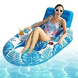 Pool Liege Im Wasser, Aufblasbare Luftmatratze Pool Mit Getränkehalter, Wasserhängematte, Hängematte Aufblasbar Pool, Schwimmbett, Aufblasbare Lounge Float, Schwimmsessel Pool, 160x120x70cm