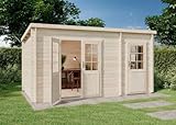 Alpholz Pultdach Gartenhaus Maria mit Anbau Gartenhaus aus Holz, Holzhaus mit 28 mm Wandstärke, Blockbohlenhaus mit Montagematerial
