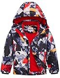 UMMTOM Winterjacke für Jungen, wasserdicht, mit Fleece gefüttert, warmer Winter-Schneemantel mit Kapuze, Regenjacke für Kinder (Tintenmalerei, 3–4)