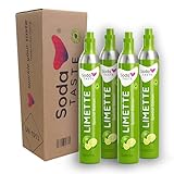 SodaTASTE CO2-Tauschzylinder 4er-Pack (Refill) für Wassersprudler, mit natürlichem Limettenaroma, ohne Sirup, für bis zu 240l Sprudelwasser mit Geschmack, zuckerfrei (ACHTUNG: 4 leere Zylinder nötig)